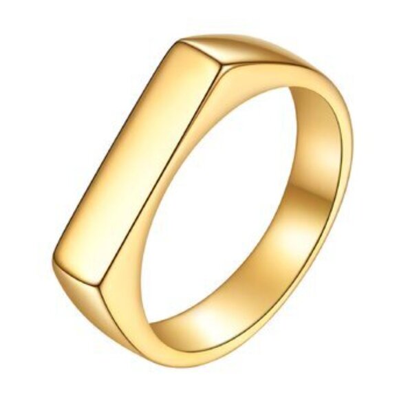 18K Gold Plated Stainless Steel Square Band Flat Top Signet Ring Size 7 - Picture 1 of 8